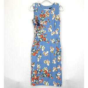 En Focus Studio Midi Dress Women 6 Blue Pink Floral Sleeveless Back Zi Fairycore